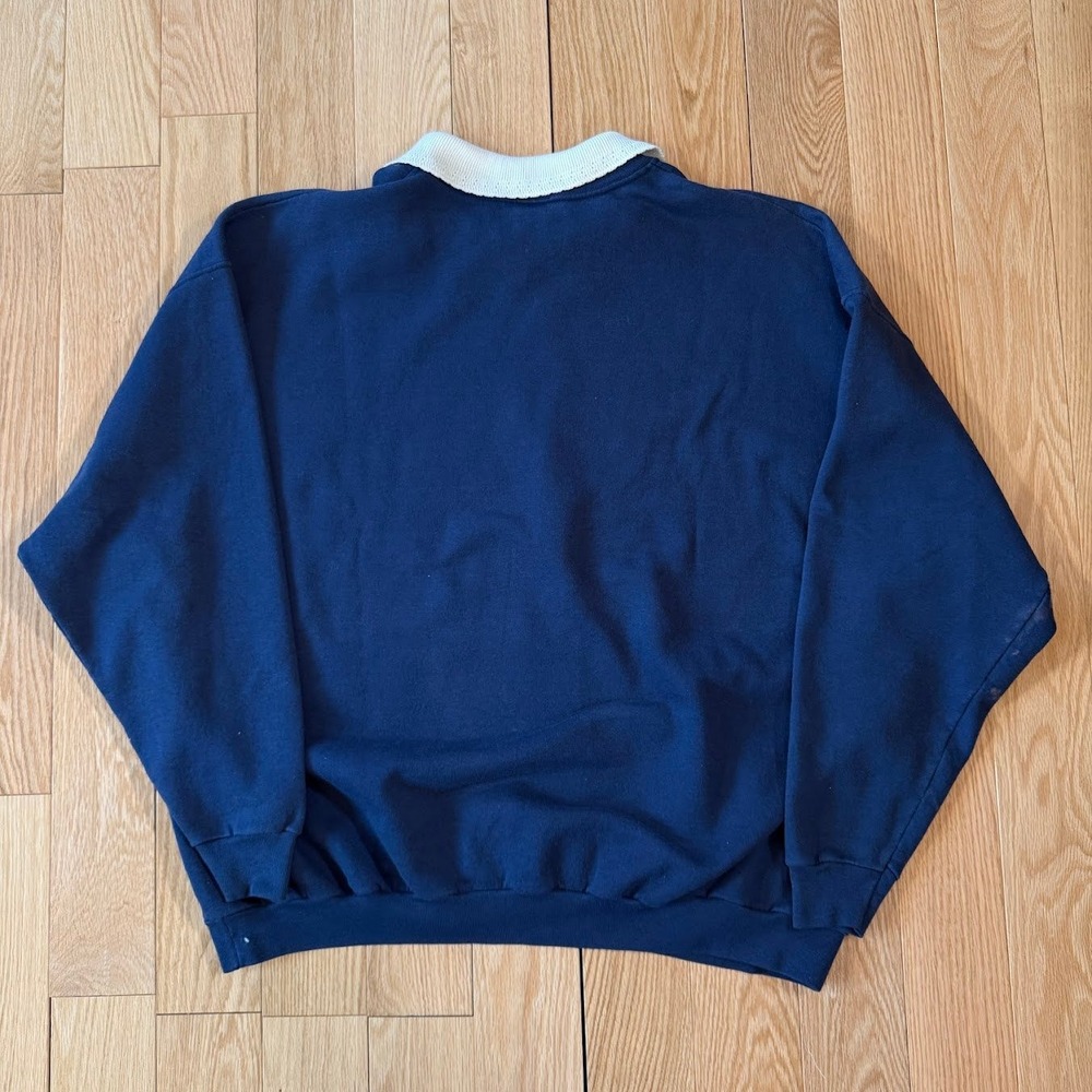 Vntg Morning Sun Petite Large Navy Falling Leaves Mouse Collared Grandma Sweater - Picture 2 of 11